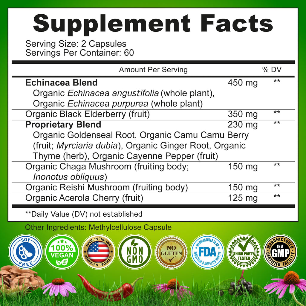 Vegan immune support herbal supplement bottle isolated
