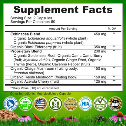 Vegan immune support herbal supplement bottle isolated