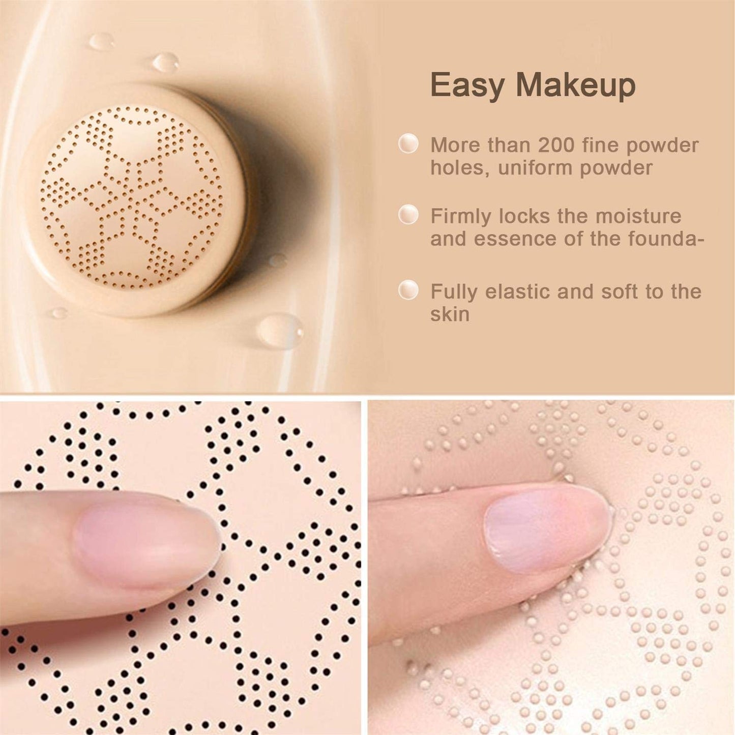 Dampened mushroom sponge tool for makeup application