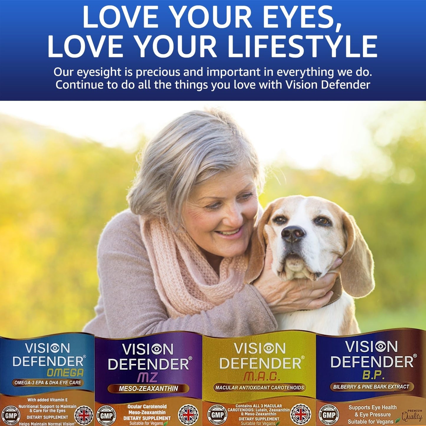 Premium vegan eye care supplement bottle for reducing digital screen strain and improving retinal blood flow.