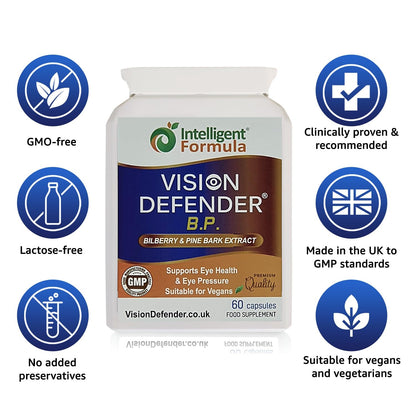 Antioxidant rich bilberry extract 60 capsules packaging for adult vision wellness and macrocirculation support.