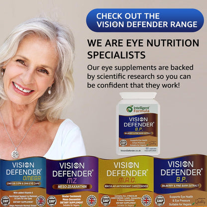 Imported vision health supplement bottle demonstrating authentic packaging seals and dosage guidelines.