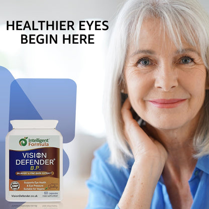 Vision Defender BP dietary supplement for natural eye pressure support and capillary strength enhancement.