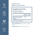 Eclectic Institute freeze dried raw bilberry vegetarian capsules supplement facts label