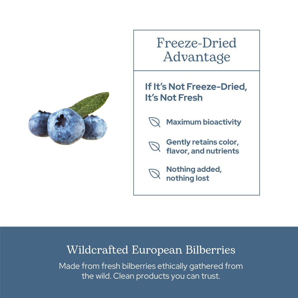 Eclectic Institute wildcrafted bilberry 450mg whole herb dietary supplement packaging
