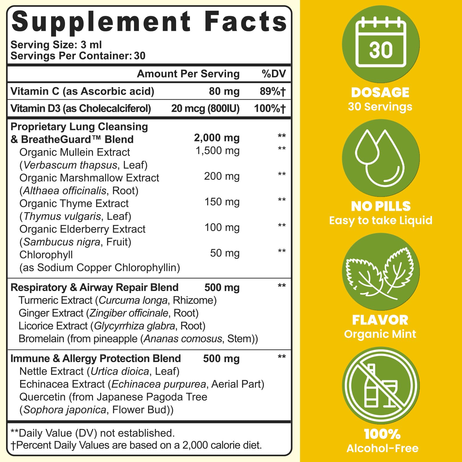 Muechaya Mullein lung cleanse supplement label details