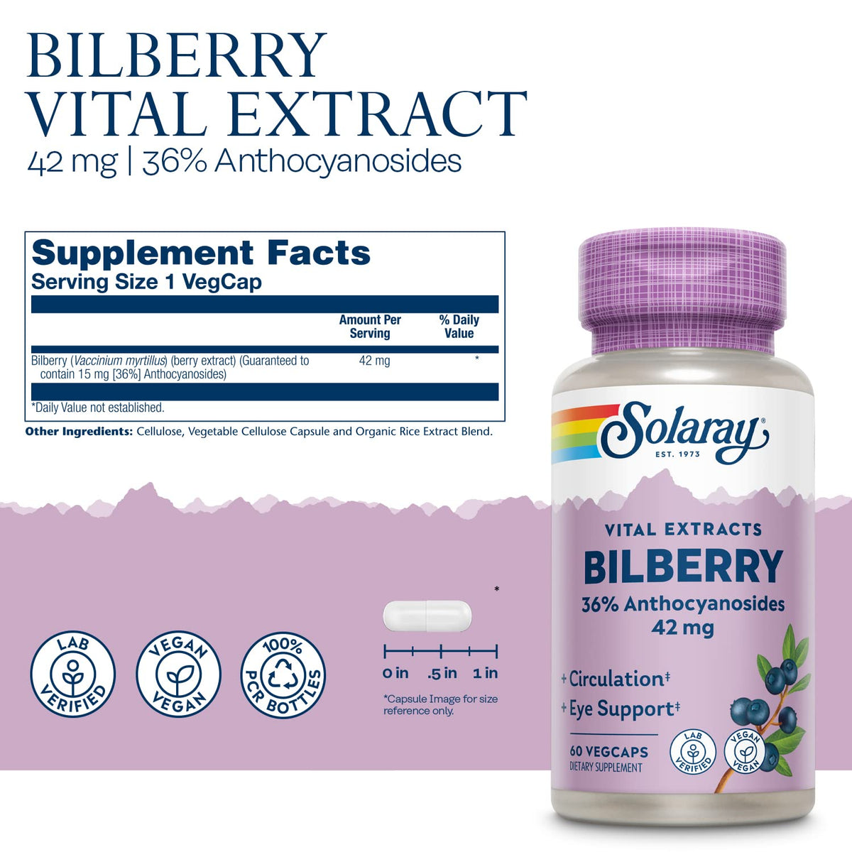 Authentic Solaray imported vision supplement vegan capsules in eco friendly packaging.