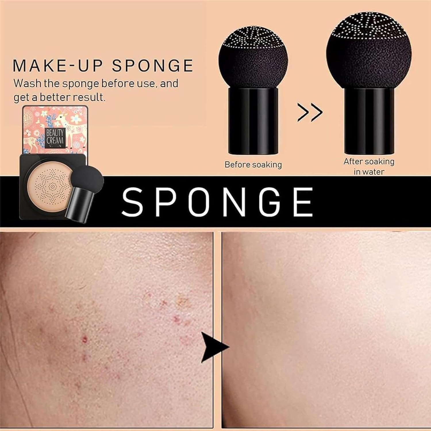 Applying Edmer Linasi air cushion with mushroom puff
