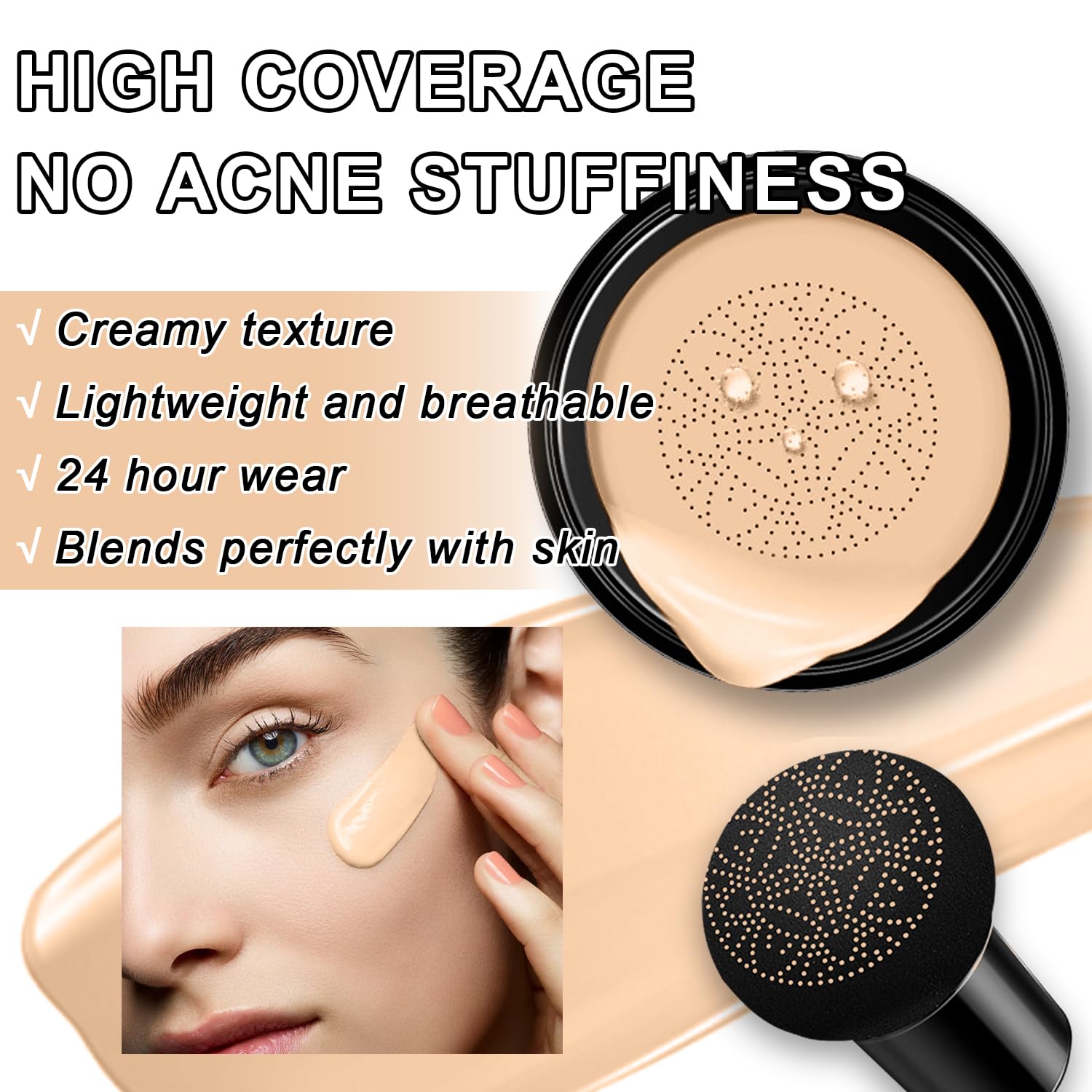 Mushroom head applicator sponge for liquid foundation