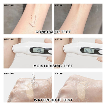 Model demonstrating natural skin tone coverage