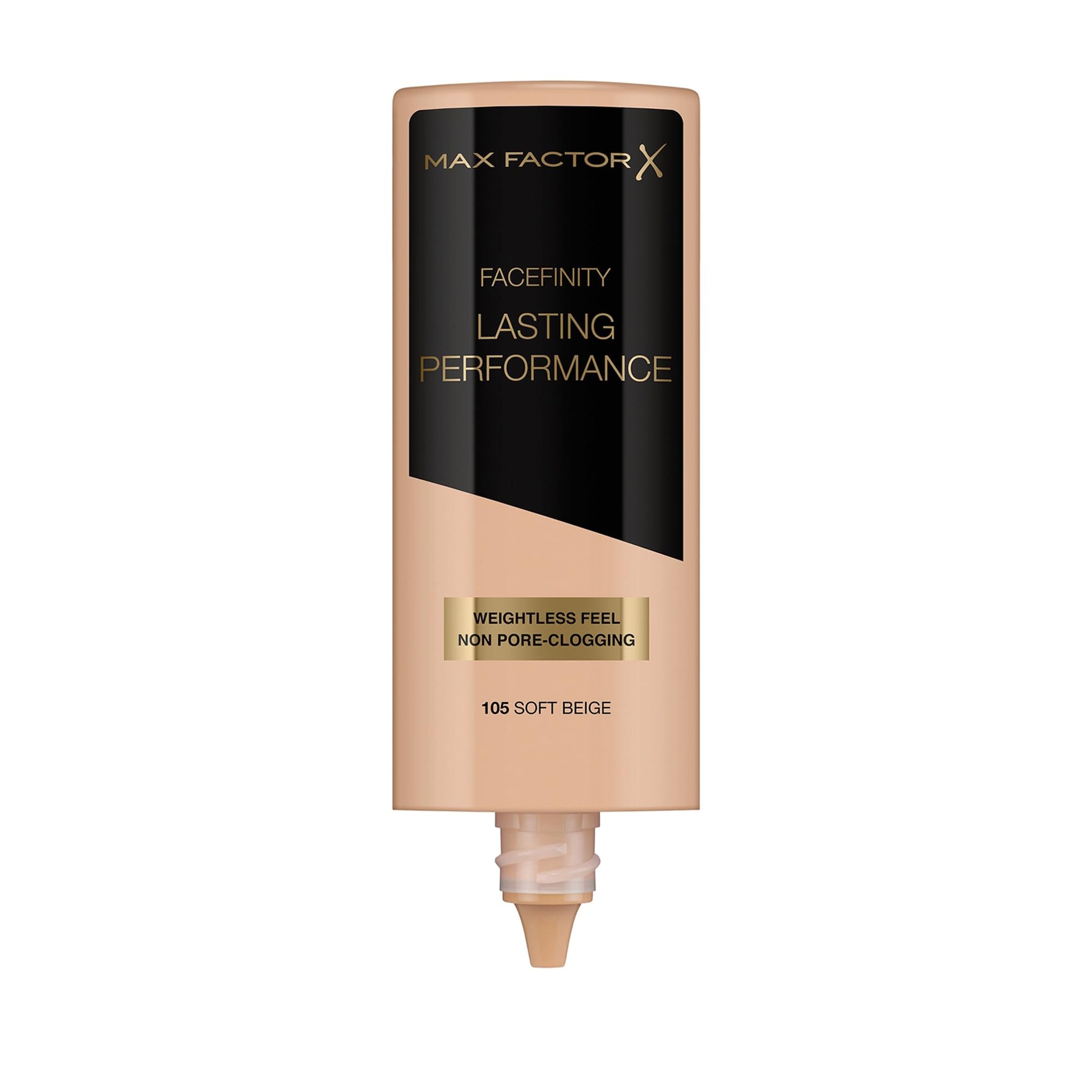 Max Factor 105 Soft Beige liquid foundation bottle close up