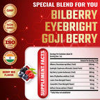 Supplement facts label on the Tenmido Bilberry Extract 1 fluid ounce bottle.
