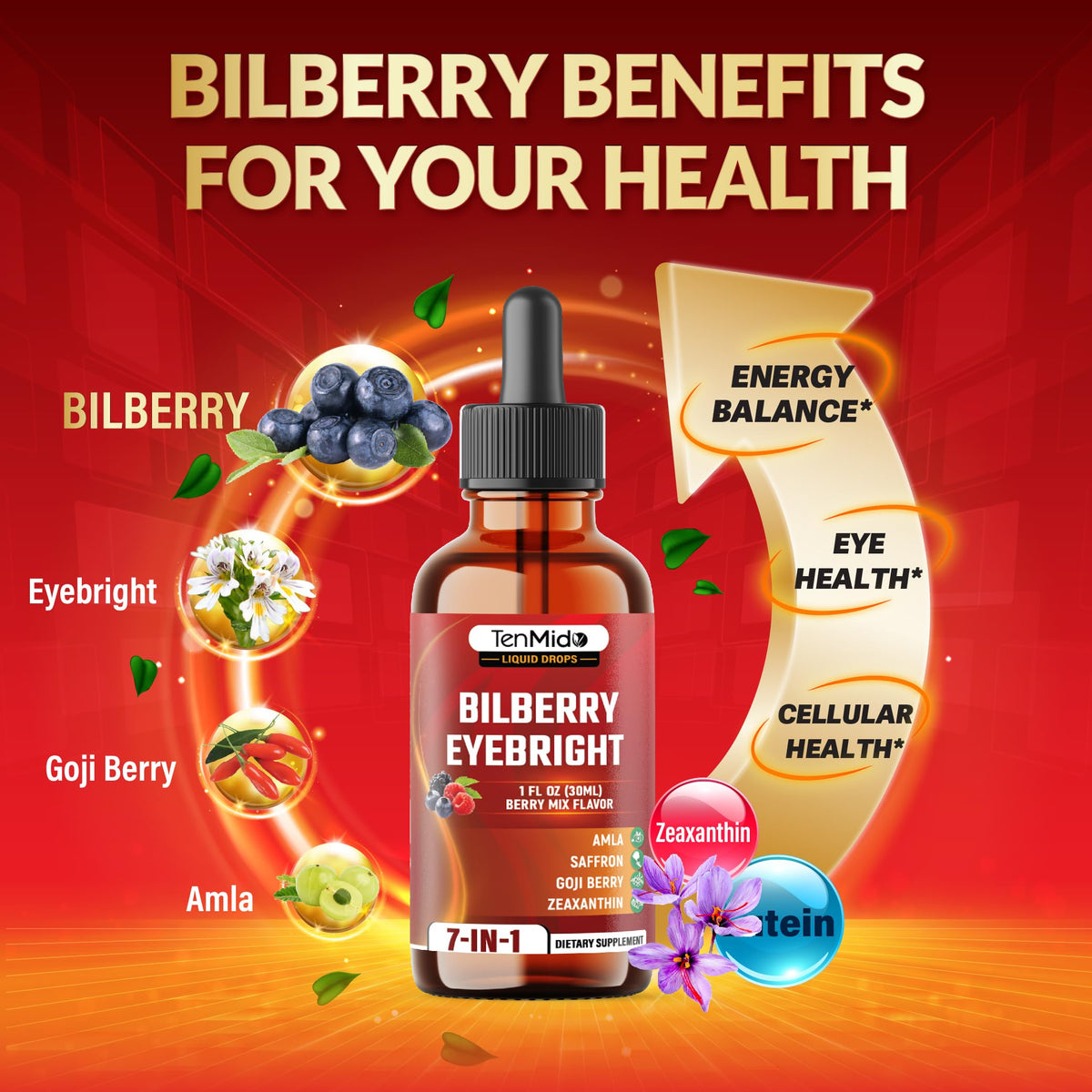 Tenmido berry mix flavor herbal formula drops for digital eye strain relief.