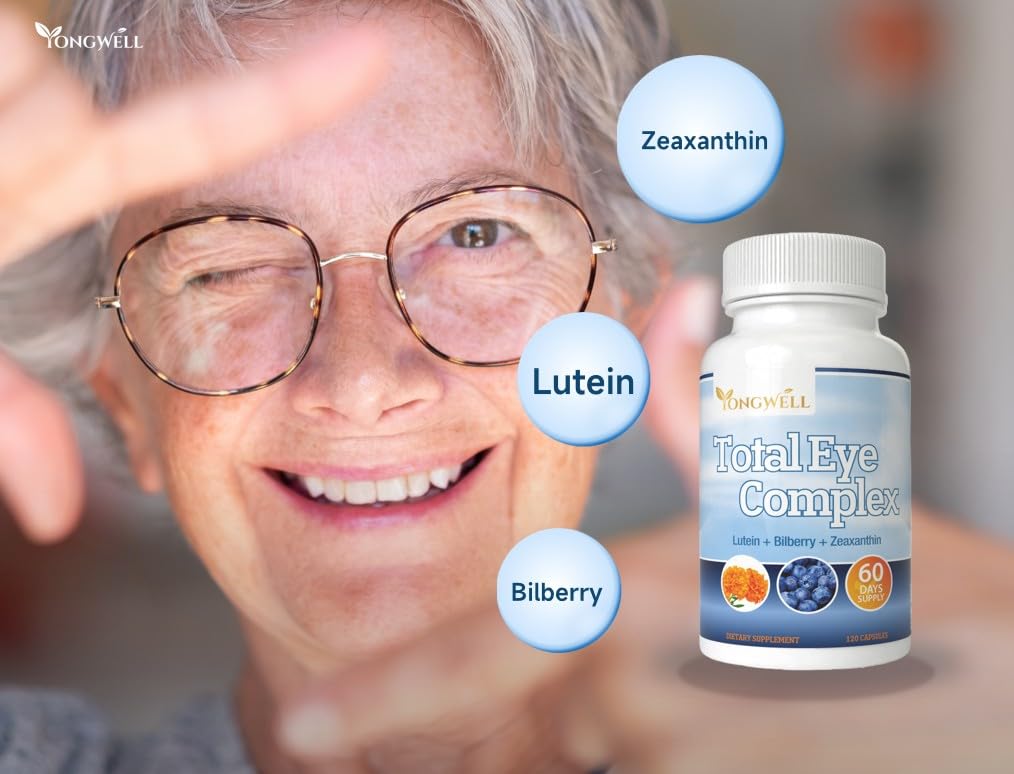 YongWell Total Eye Complex side label showing lutein and bilberry ingredients