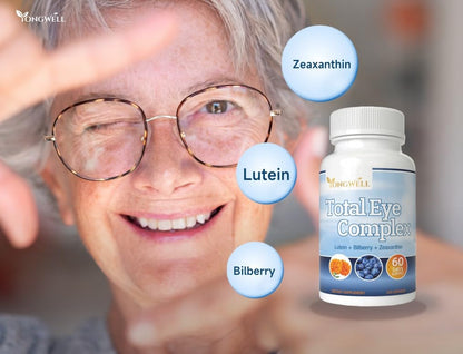YongWell Total Eye Complex side label showing lutein and bilberry ingredients