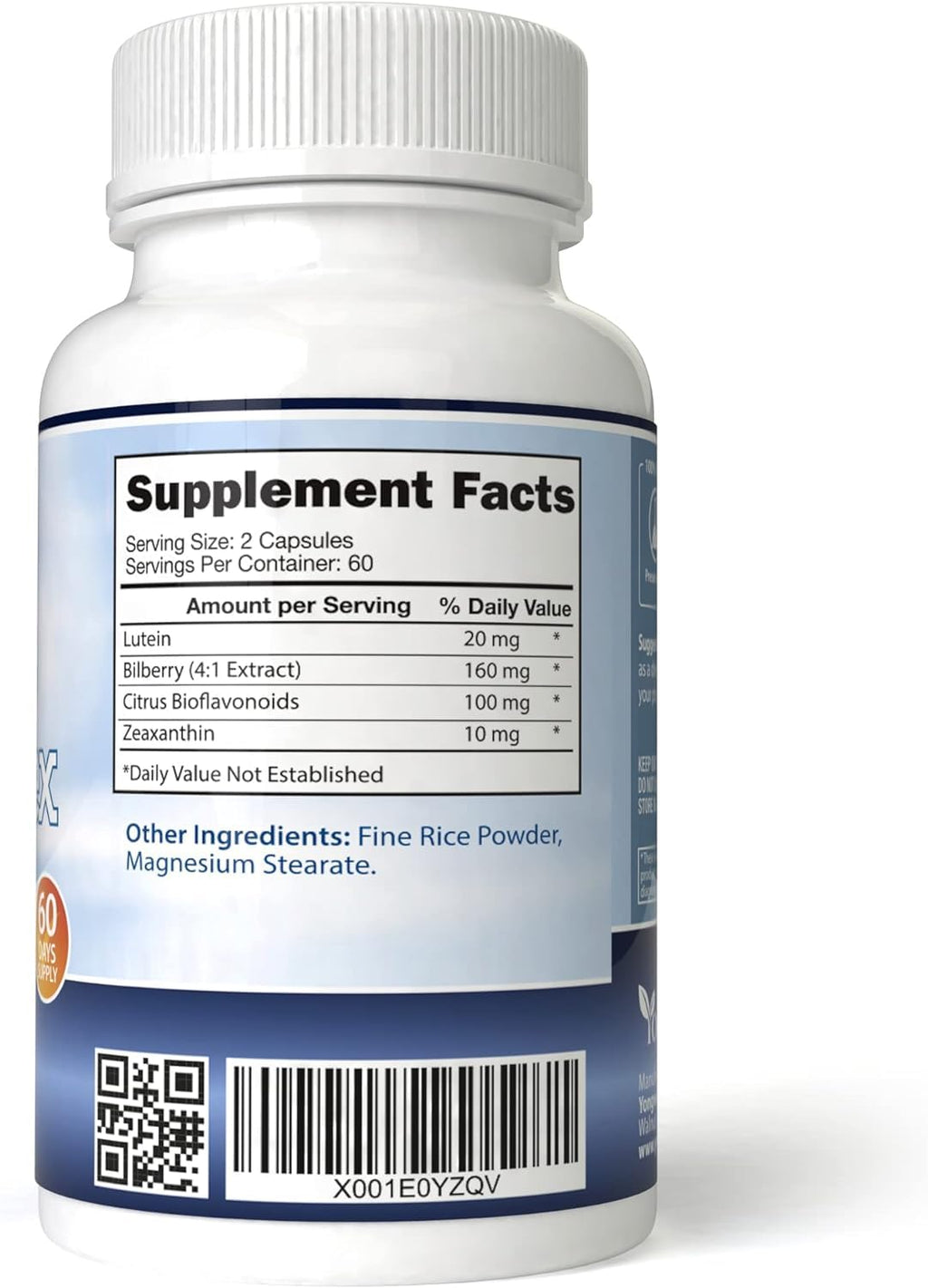 Authentic USA imported YongWell vision support supplement bottle back panel instructions
