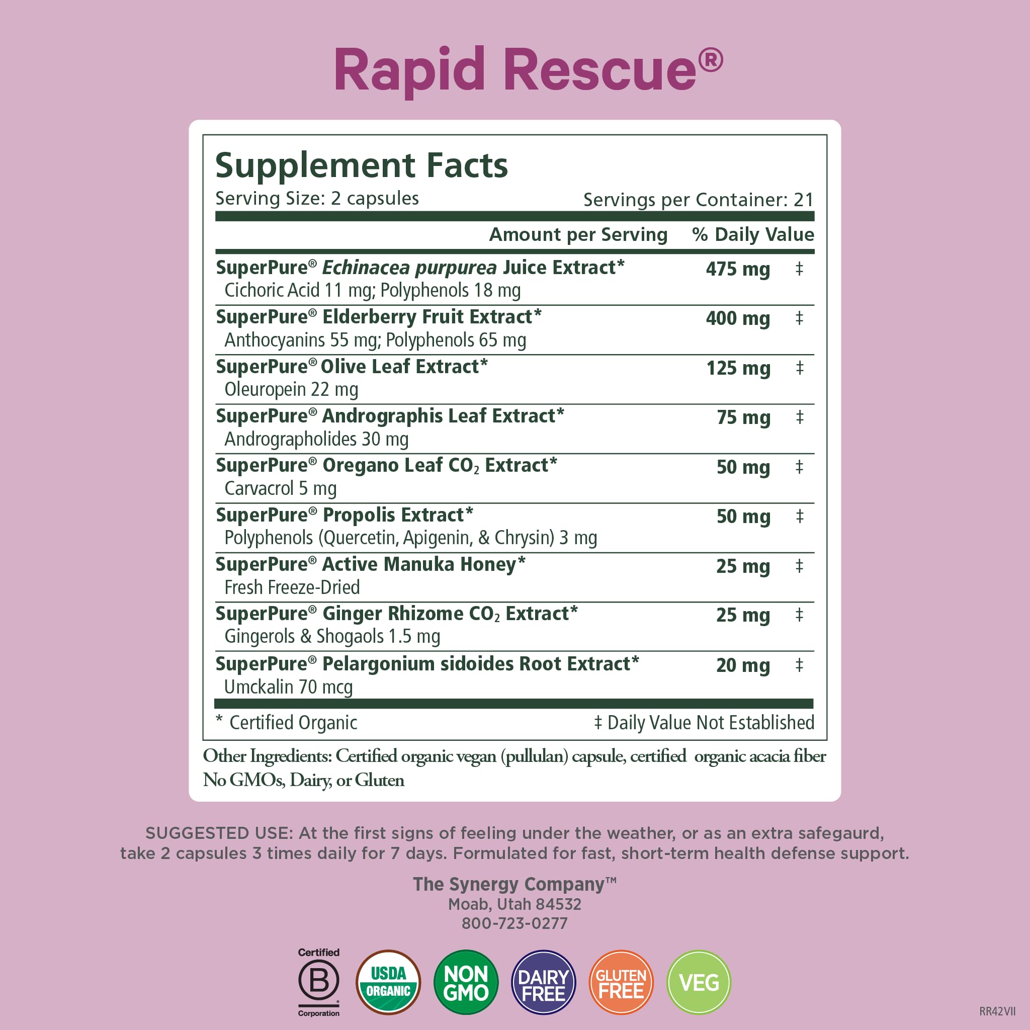 Pure Synergy Rapid Rescue herbal capsules for immune health