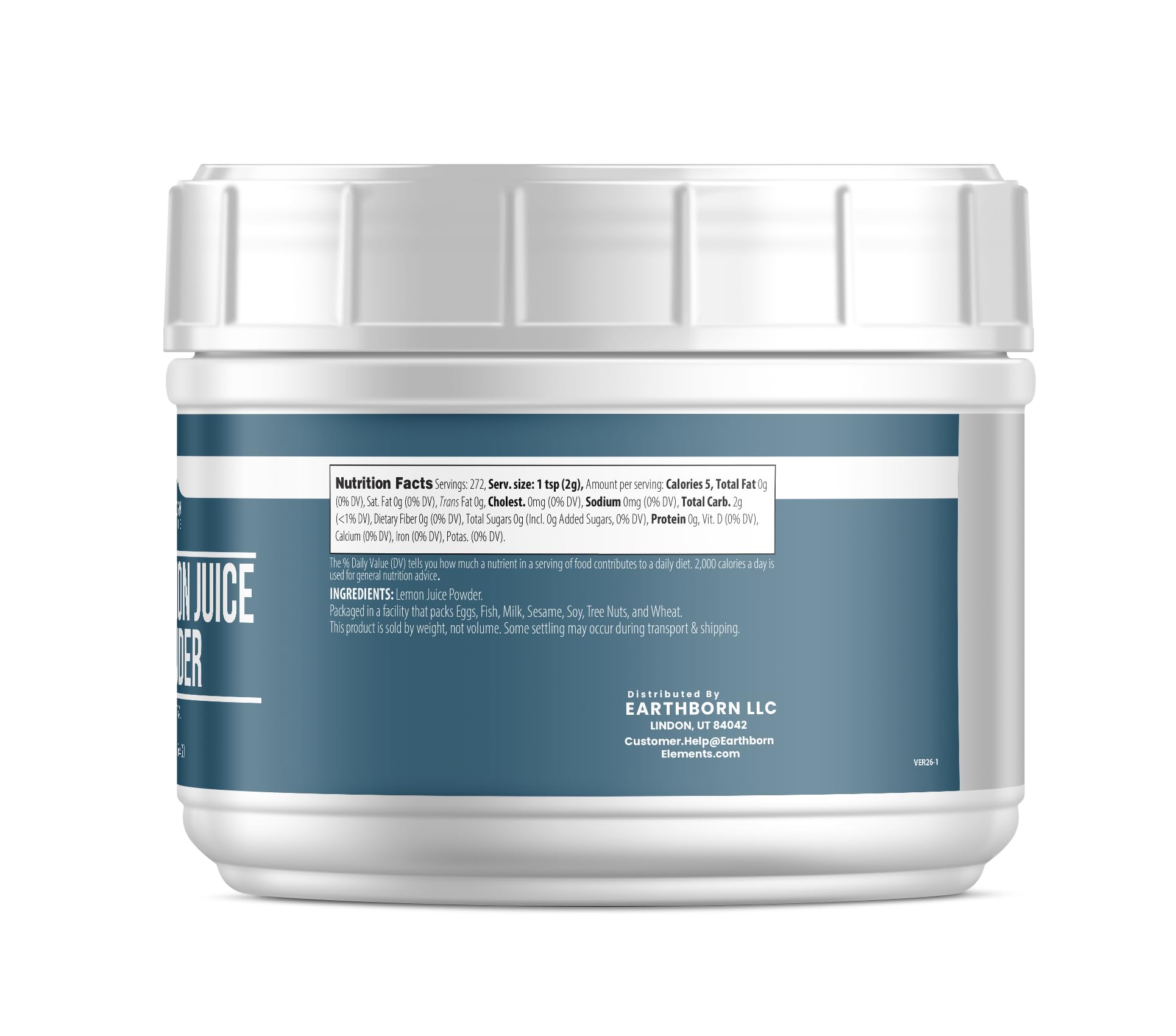 Resealable tub of Earthborn Elements Bilberry Extract Powder showcasing packaging texture and pure natural supplement details.