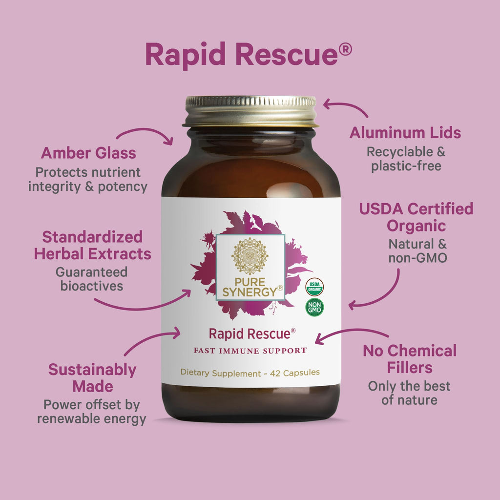 Close up of Pure Synergy Rapid Rescue organic supplement label details
