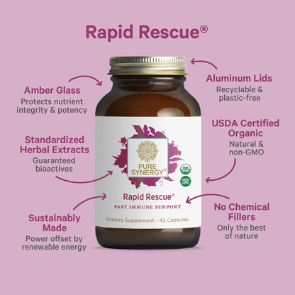 Close up of Pure Synergy Rapid Rescue organic supplement label details