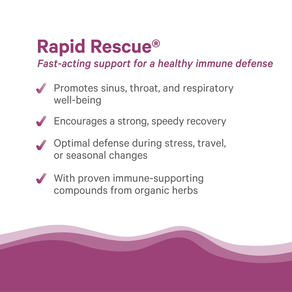 Pure Synergy Rapid Rescue 42 count bottle showing key herbal ingredients
