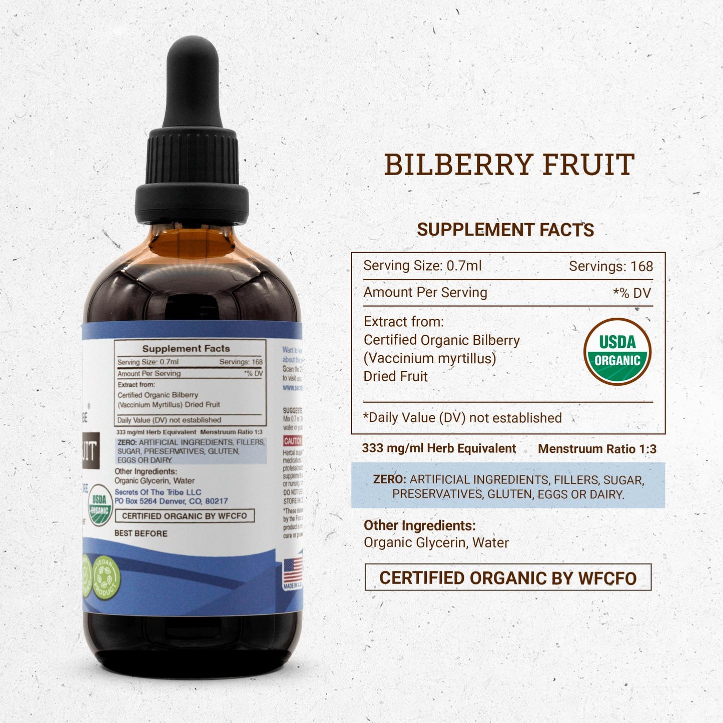 Secrets of the Tribe organic bilberry liquid extract highlighting the premium dropper mechanism