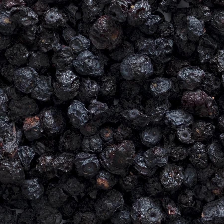 Back view of Frontier Co-op 1 pound bag of whole bilberry berries with ingredient information