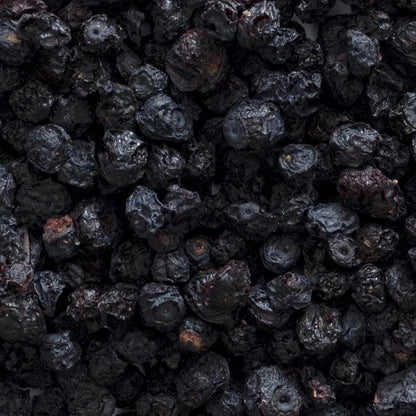 Back view of Frontier Co-op 1 pound bag of whole bilberry berries with ingredient information