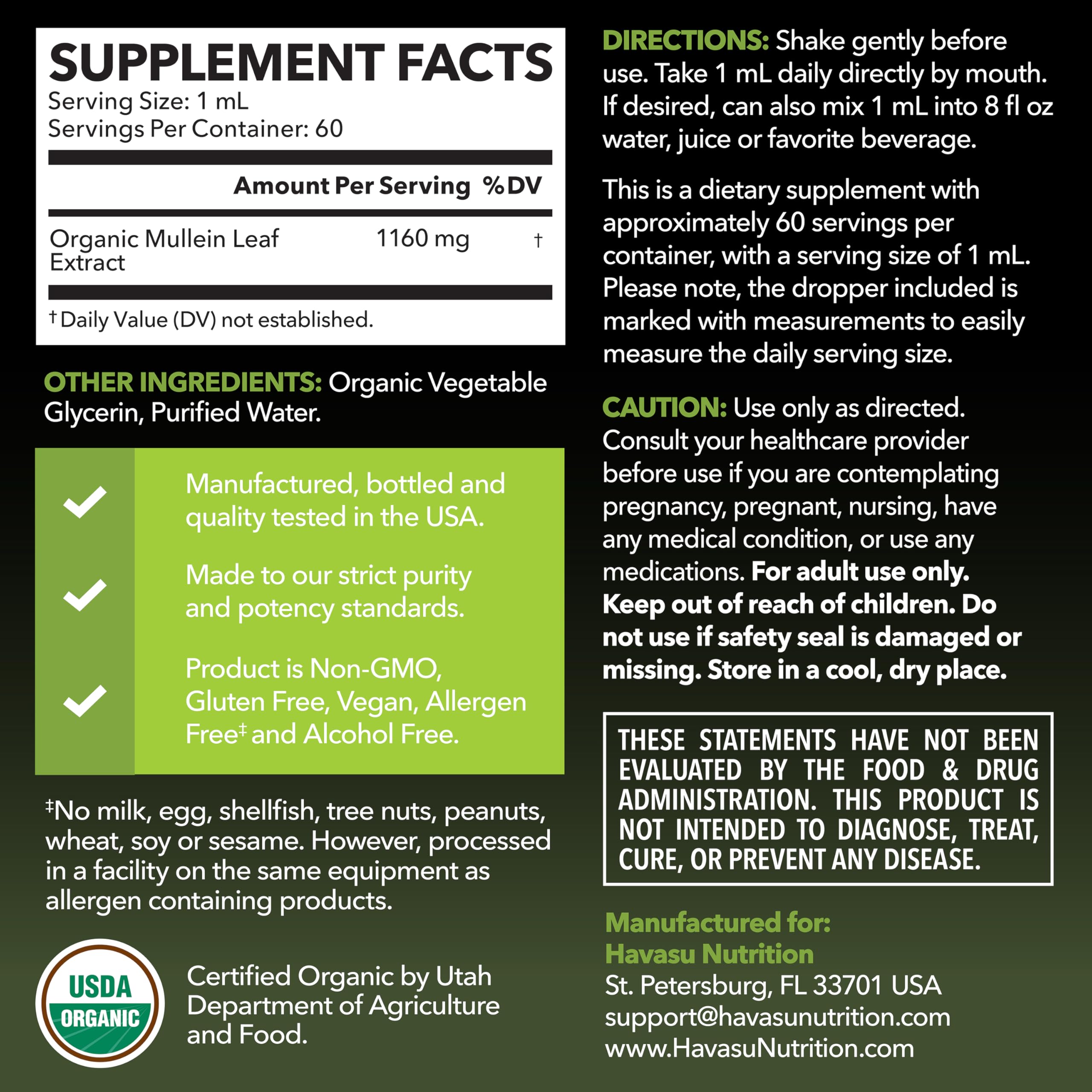 Label details of Havasu Nutrition organic lung support drops