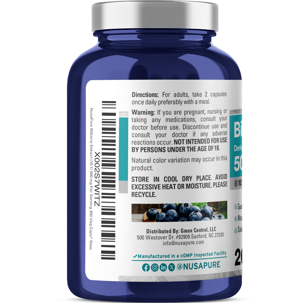 Authentic USA imported NusaPure Bilberry Extract antioxidant supplement bottle