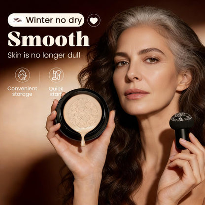 JIAOY mature skin glow foundation showing the unique patterned bionic cushion surface