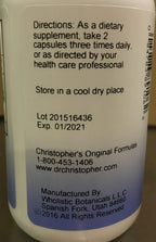 Christopher's Original Formulas Bilberry Eye supplement facts label displaying premium herbal ingredients