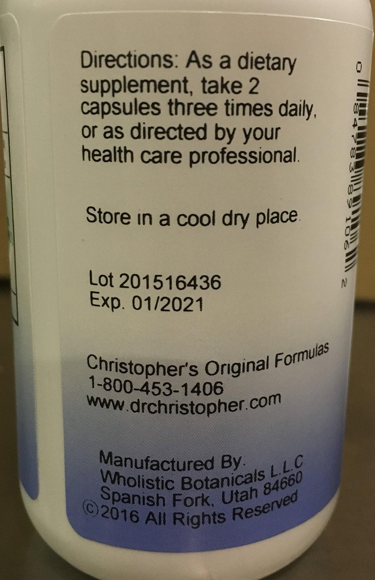 Christopher's Original Formulas Bilberry Eye supplement facts label displaying premium herbal ingredients