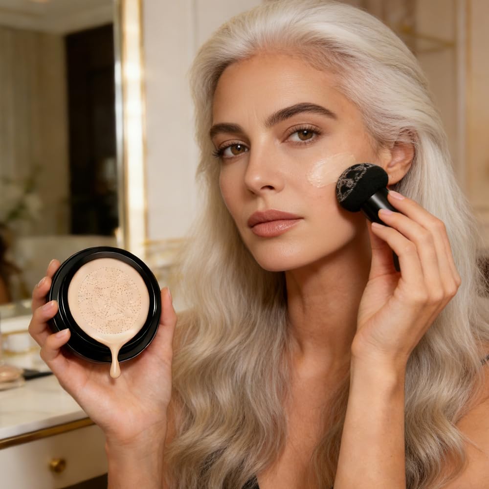Natural shade swatches of the JIAOY cushion foundation for mature skin
