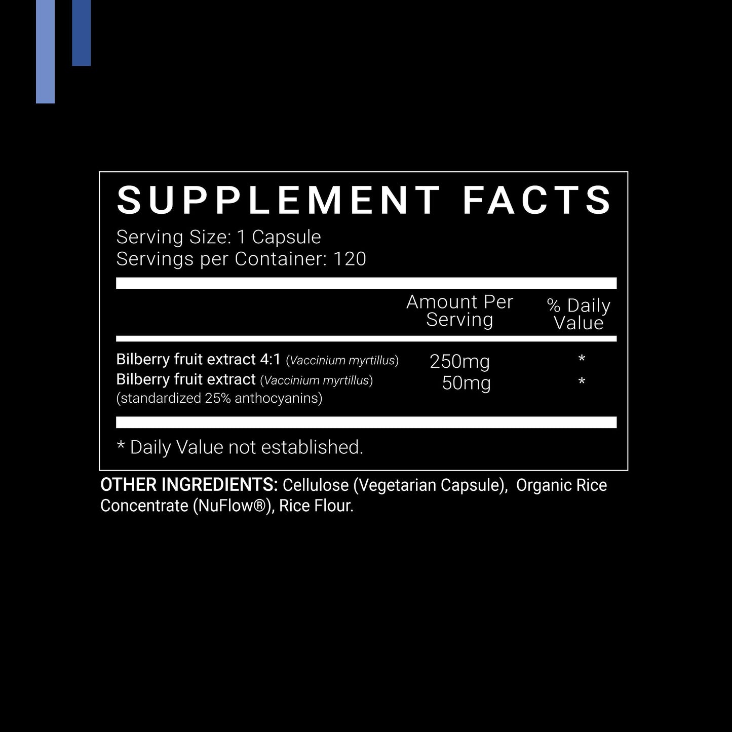 SYMNUTRITION Bilberry Extract 1000mg nutritional information and ingredients label