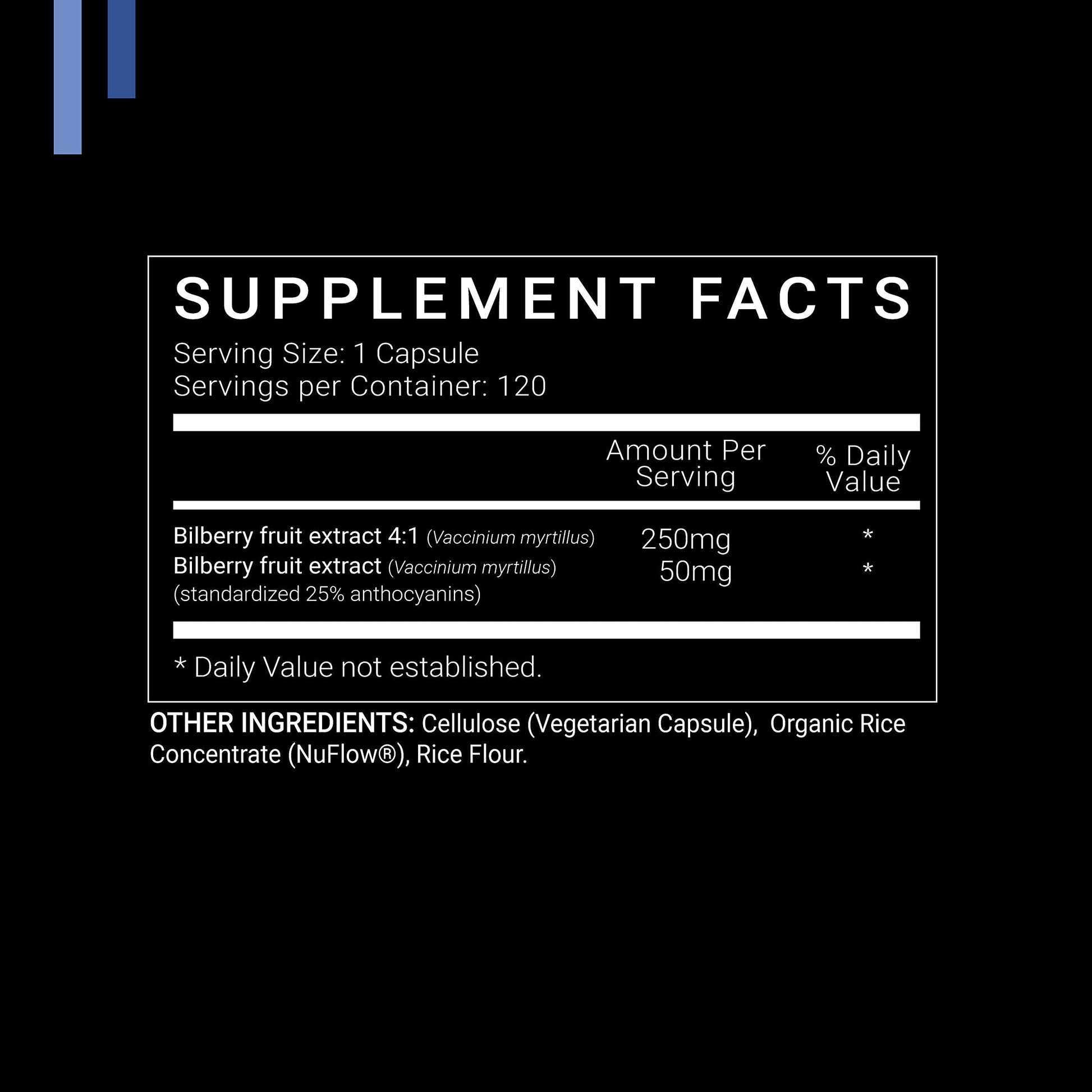 SYMNUTRITION Bilberry Extract 1000mg nutritional information and ingredients label