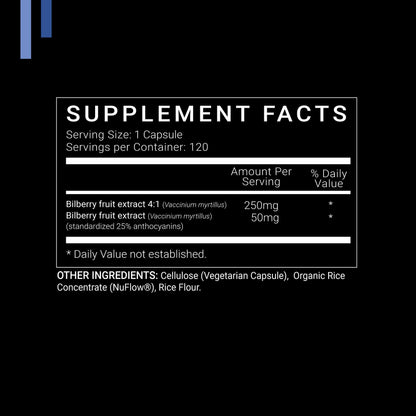 SYMNUTRITION Bilberry Extract 1000mg nutritional information and ingredients label