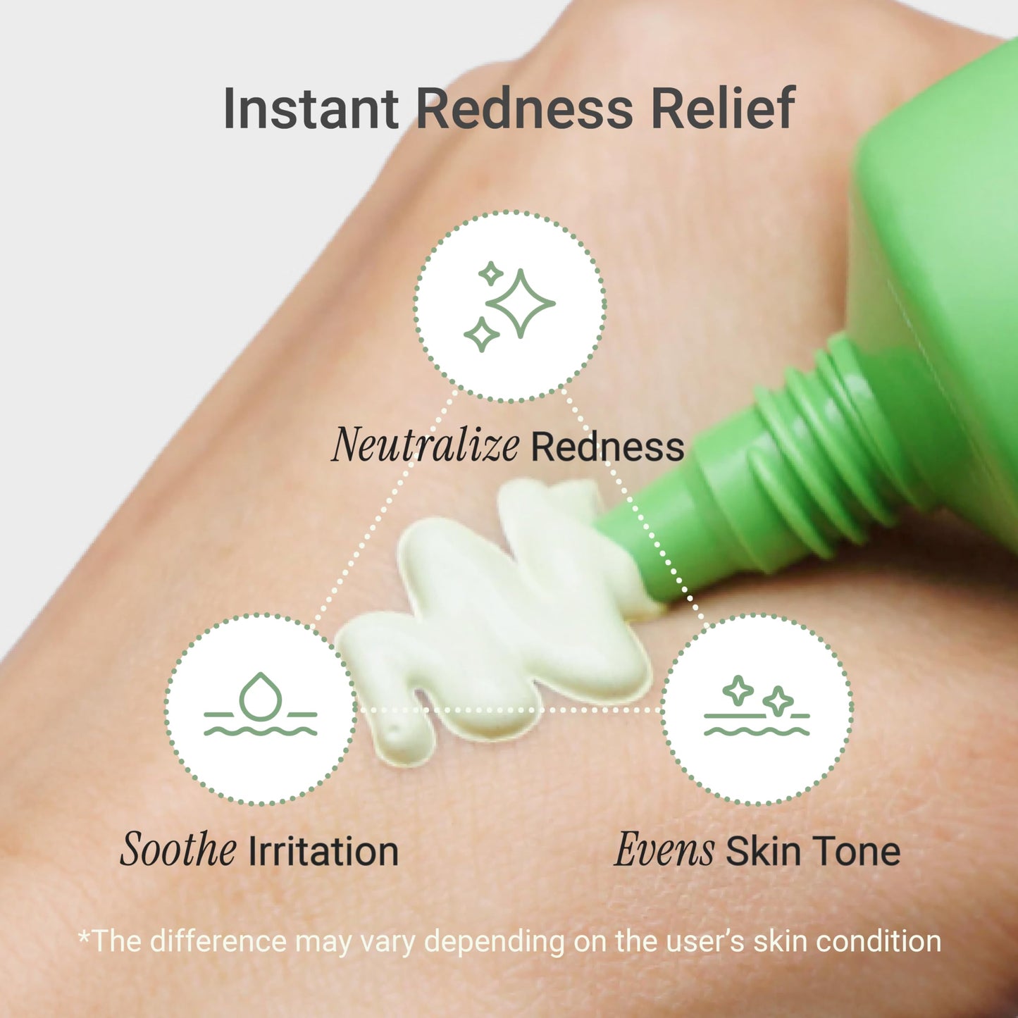 Meebak Cica Redness Solution Cream texture swatch green to beige