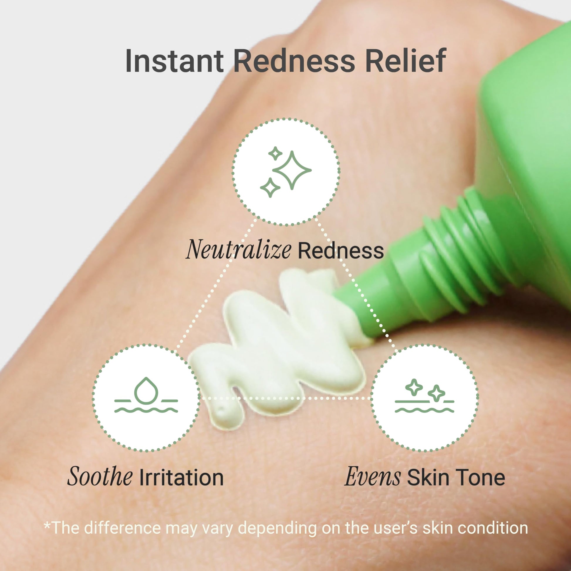 Meebak Cica Redness Solution Cream texture swatch green to beige