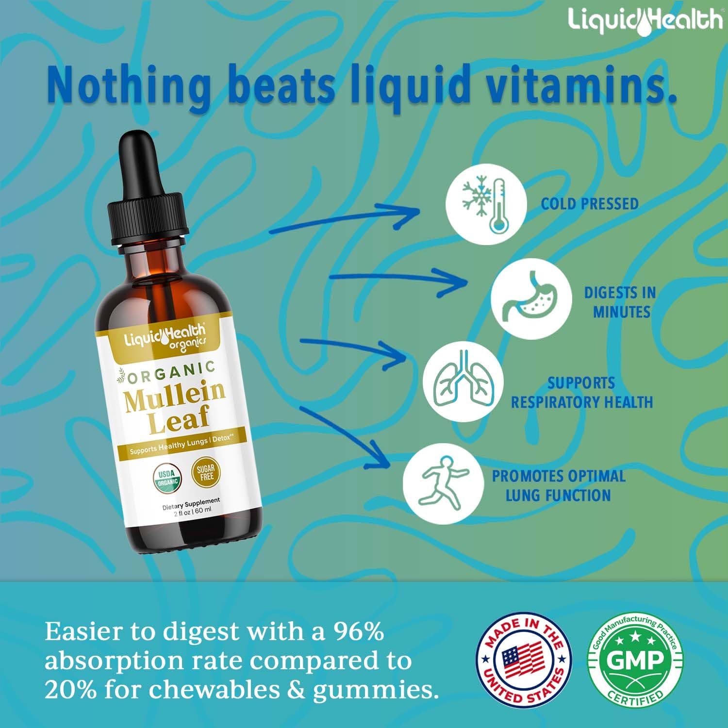 Liquidhealth Organic Mullein drops label showing 1000mg dosage
