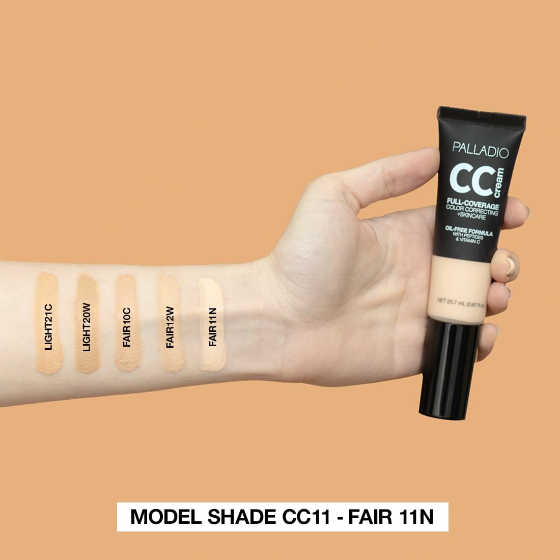 Back of Palladio CC Cream tube showing ingredients and product details