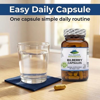 Vegan and kosher certified herbal eye wellness capsules by Pure Mountain Botanicals