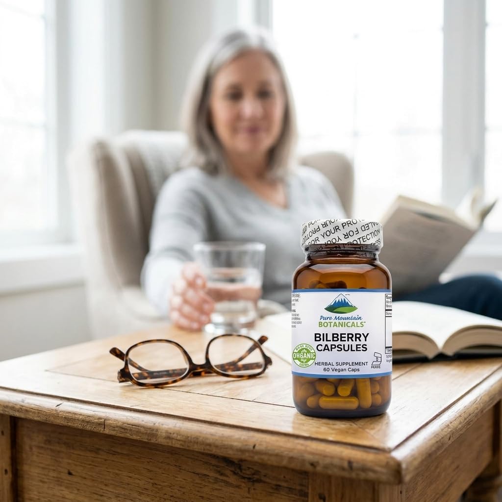 Antioxidant rich full spectrum bilberry herbal supplement for digital screen strain relief