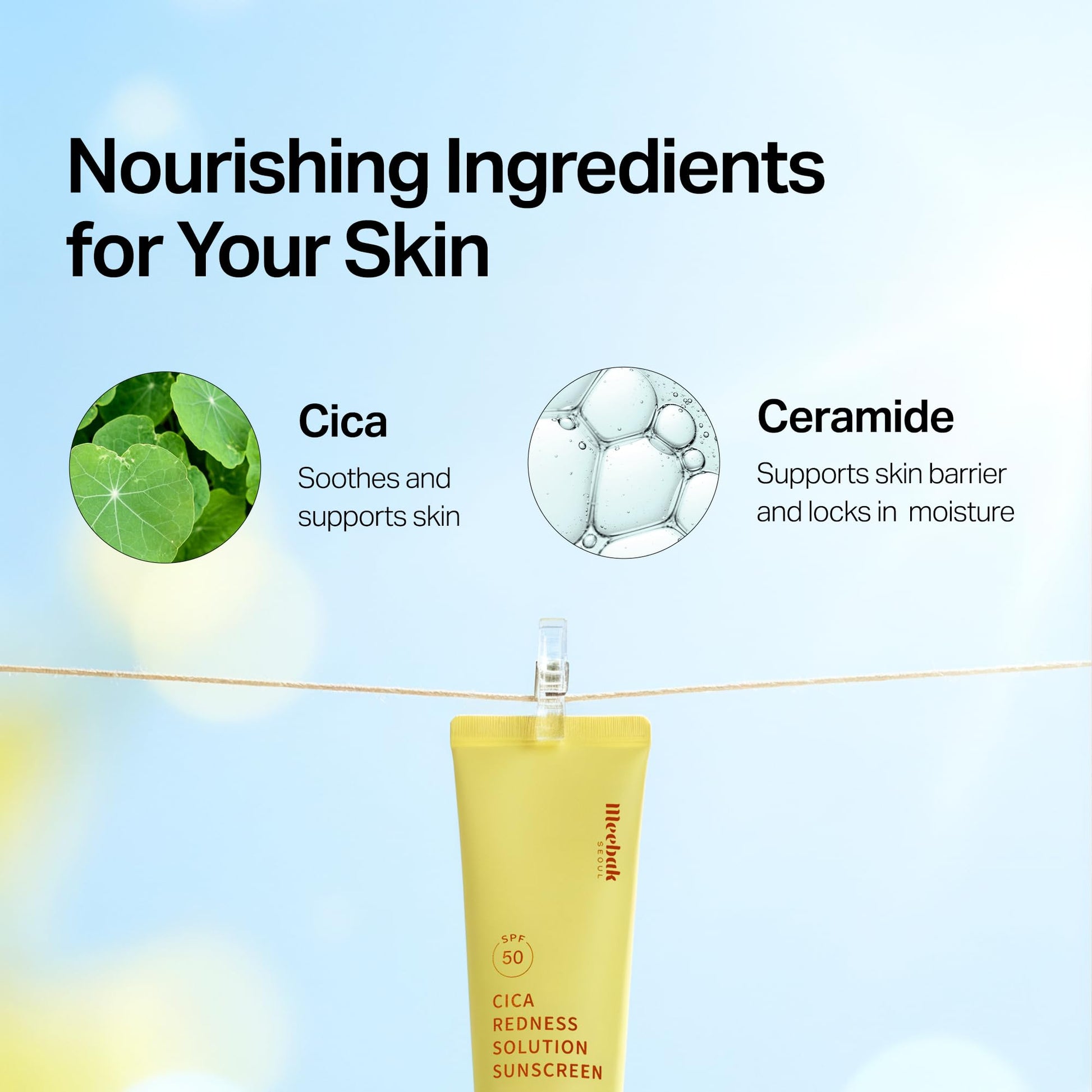 Meebak Cica cream ingredients and benefits label