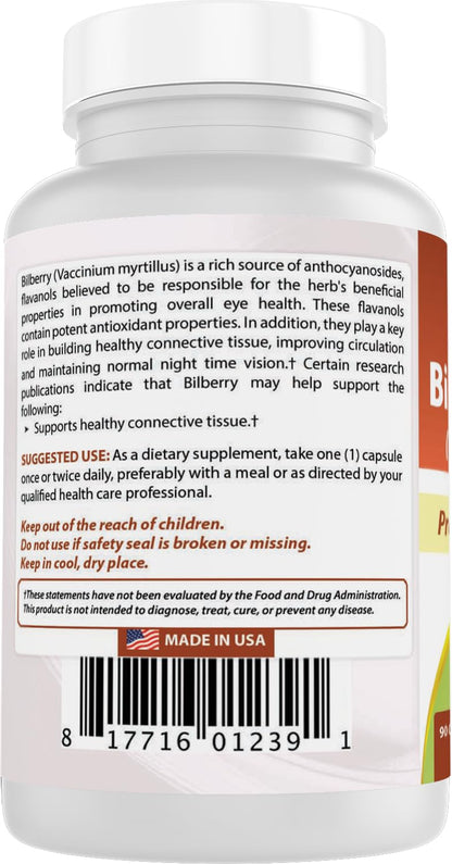 Best Naturals Bilberry Extract 1000mg capsules daily dietary supplement for eyesight