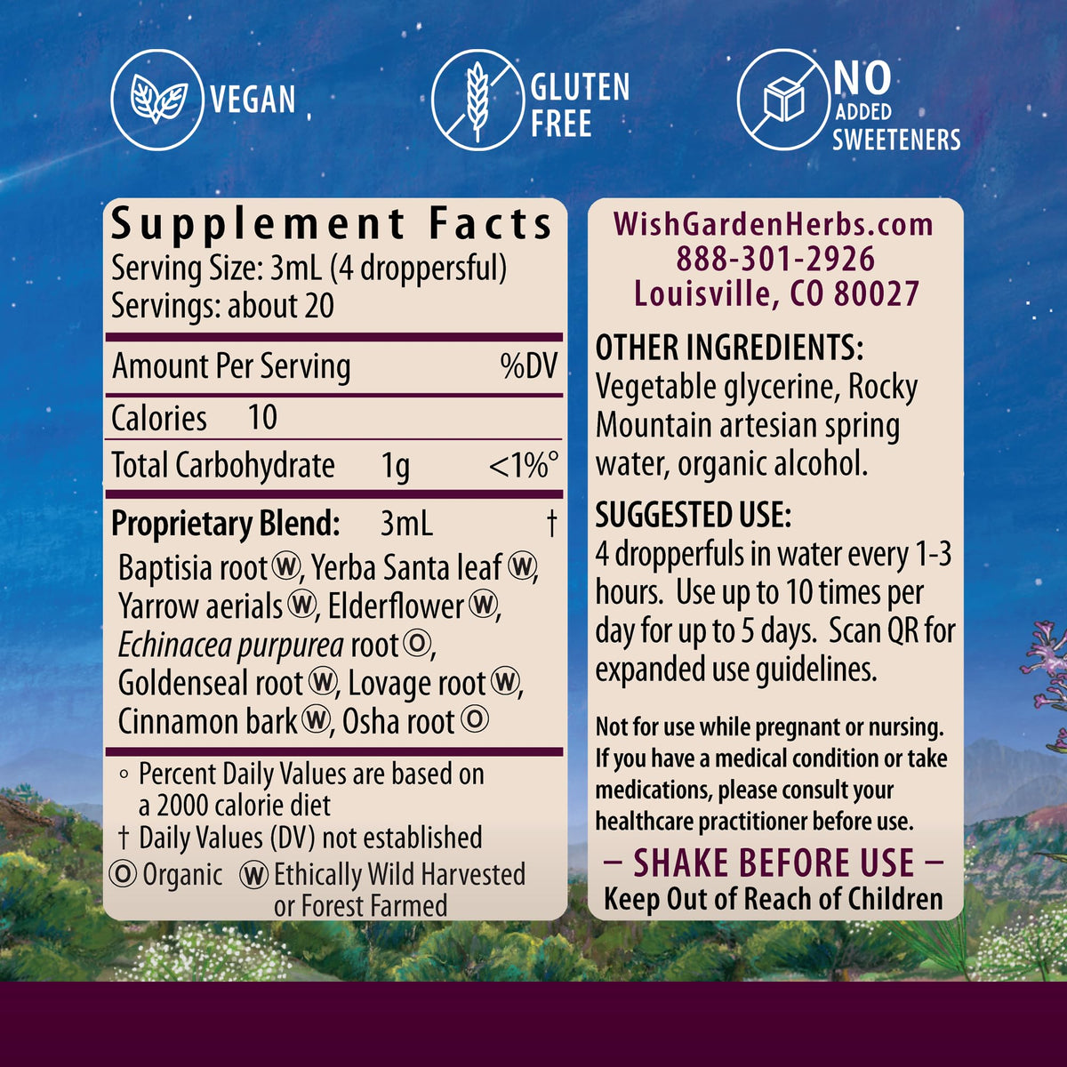 WishGarden Herbs immune support dropper bottle packaging
