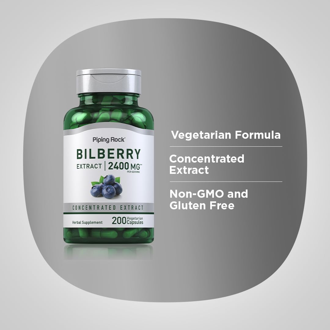 Non GMO gluten free bilberry extract capsules by Piping Rock nutritional facts