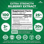 Zazzee Bilberry Extract 20:1 concentration 100 vegan capsules bottle angled display.