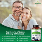 Supplement facts panel on the back of Zazzee Bilberry Extract packaging.