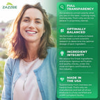 Zazzee Bilberry Extract 100 capsules container detailing antioxidant support benefits.